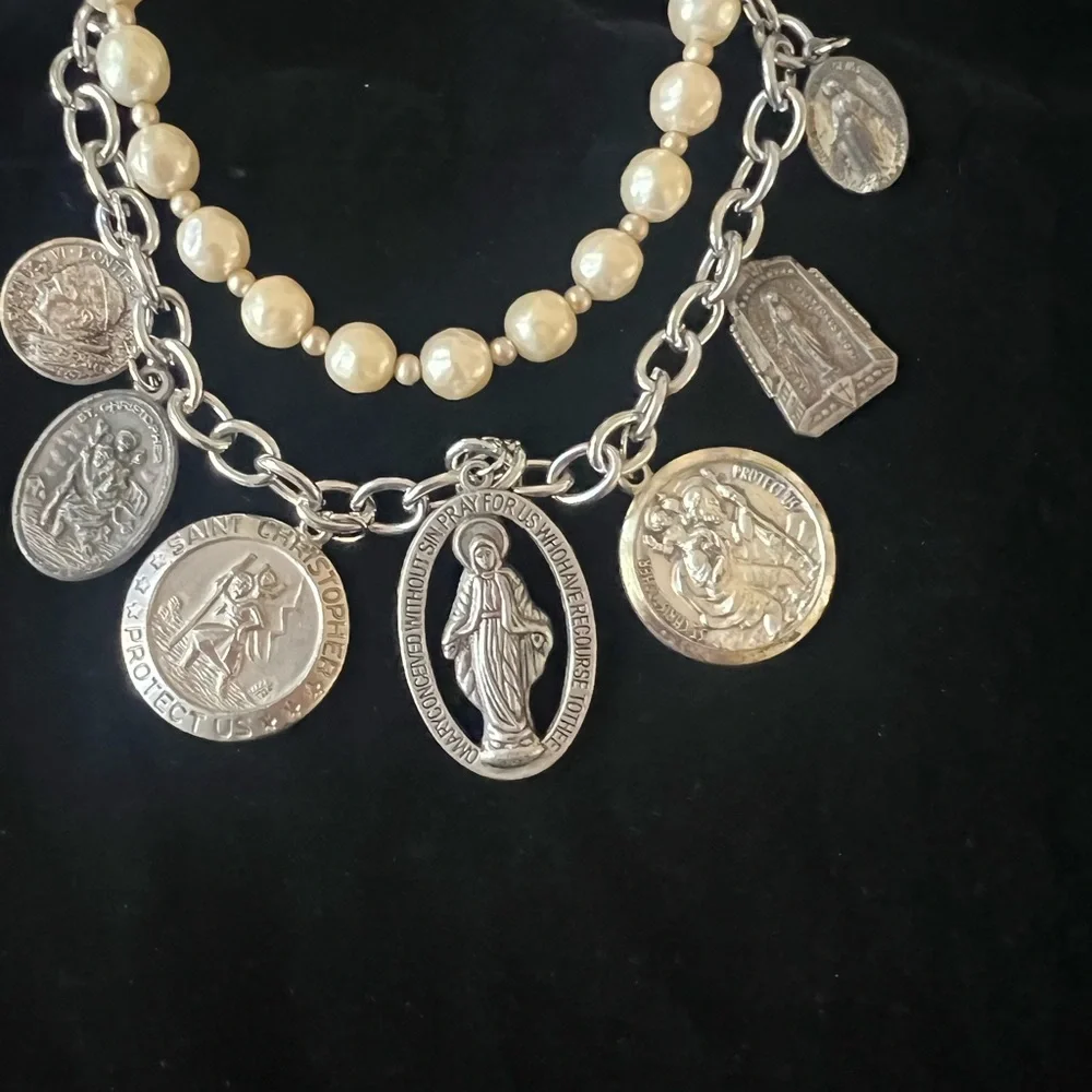 Elegant Silver and Cream Charm Necklace